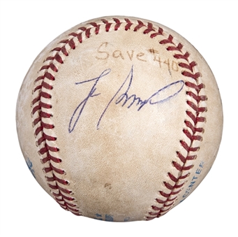 1995 Lee Smith Game Used/Signed Career Save #440 Baseball Used on 5/12/95 (Smith LOA)